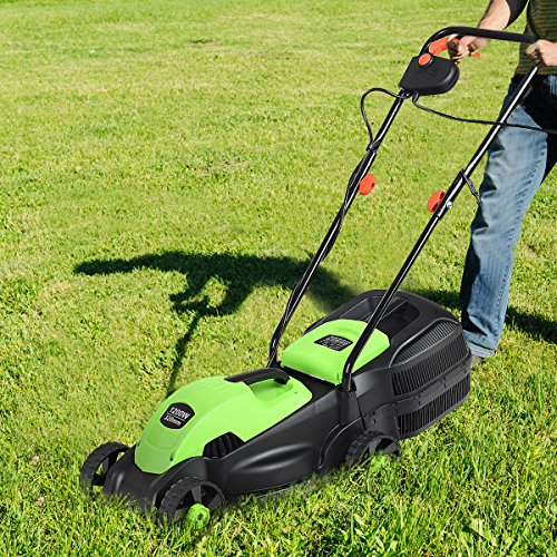 HAPPYGRILL 14-Inch 12 Amp Electric Lawn Mower, Handle Push Corded Lawn Mower with Grass Bag