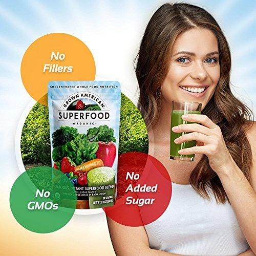 Grown American Superfood | 31 Organic Whole Fruits and Vegetables Condensed into a Single Delicious Drink | Concentrated Green Powder Made to Increase Energy and Performance Packed with Antioxidants