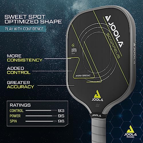 JOOLA Anna Bright Scorpeus Pickleball Paddle w/Charged Surface Technology for Increased Power & Feel - Fully Encased Carbon Fiber Pickleball Paddle w/Larger Sweet Spot - USAPA Approved. 14mm