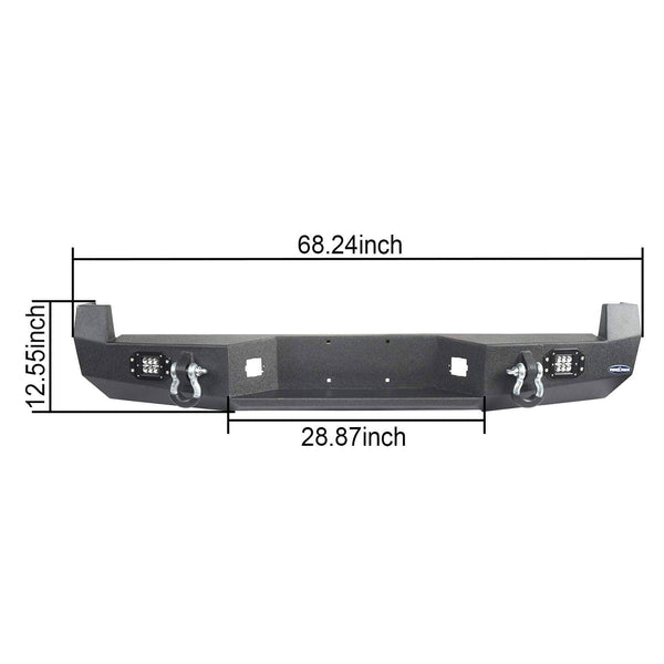 Hooke Road Solid Steel Offroad Rear Bumper w/LED Lights & D-Rings for 2005-2015 2 Gen Toyota Tacoma