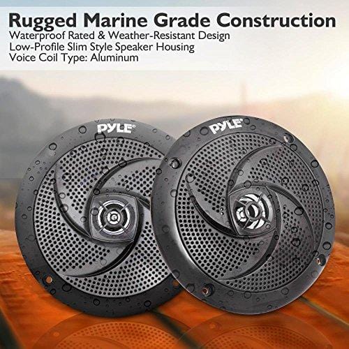 Pyle Marine Speakers - 5.25 Inch 2 Way Waterproof and Weather Resistant Outdoor Audio Stereo Sound System with LED Lights, 180 Watt Power and Low Profile Slim Style - 1 Pair - PLMRS53BL (Black)