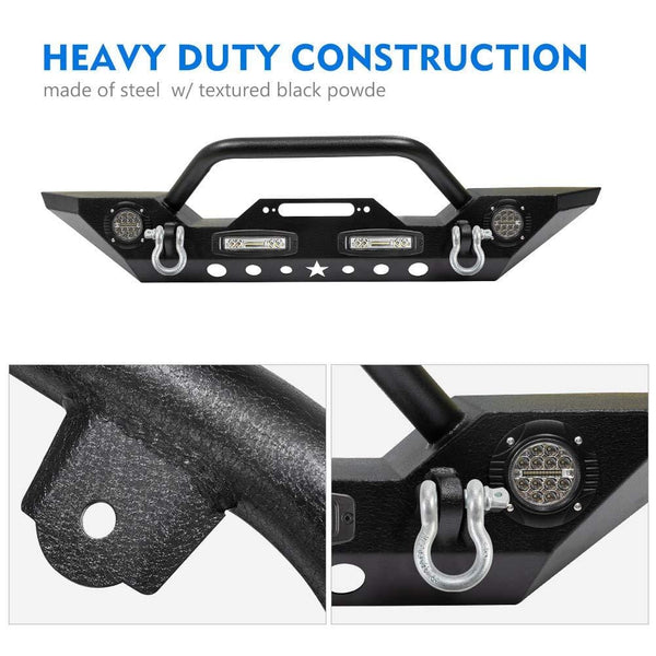 Fieryred Stubby Front Bumper Rock Crawler with Fog Light, D-Ring for 2007-2018 Jeep Wrangler JK