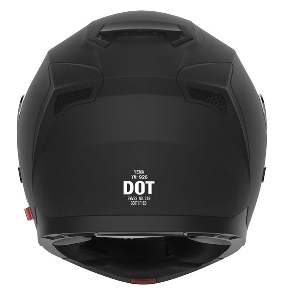 Motorcycle Modular Full Face Helmet DOT Approved - YEMA YM-926 Motorbike Moped Street Bike Racing Crash Helmet with Sun Visor for Adult, Men and Women - Matte Black,Large