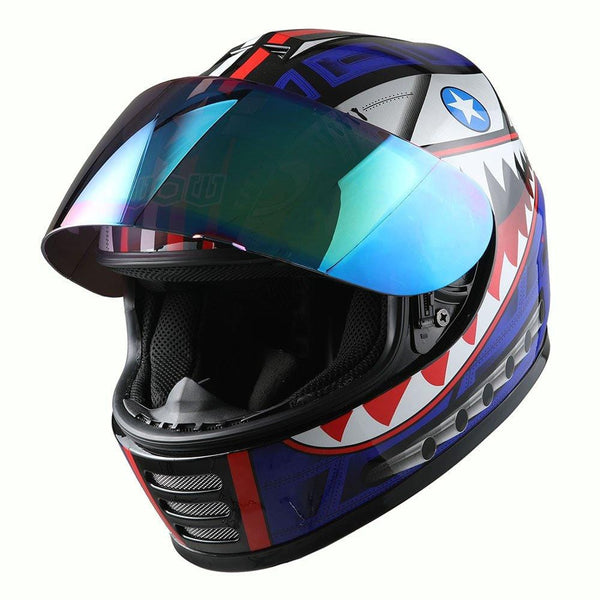 WOW Motorcycle Full Face Helmet Street Bike BMX MX Youth Kids Shark Blue
