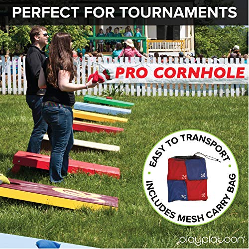 Professional Cornhole Bags - Set of 8 Regulation All Weather Two Sided Bean Bags for Pro Corn Hole Game - 4 Orange & 4 Black
