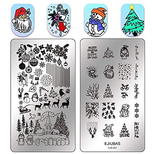 Nail Stamping Kit Christmas Nail Plates - Ejiubas Nail Stamping Plate Nail Art Stamping Kit Nail Polish Stamping Plate Set Halloween Nail Stamping Templates EJB X07 X08