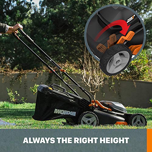 Worx WG743 40V PowerShare 4.0Ah 17" Lawn Mower w/ Mulching & Intellicut (2x20V Batteries),Black and Orange
