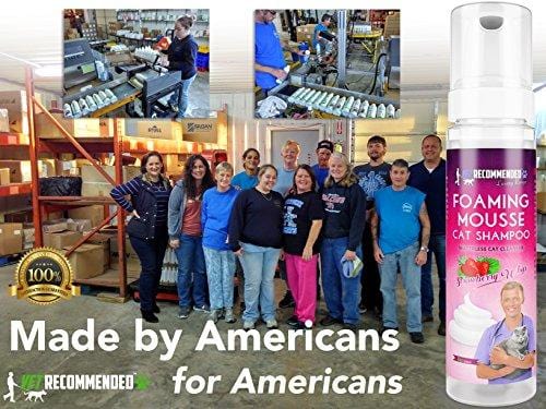 Vet Recommended NEW Waterless Cat Shampoo - No Rinse Dry Foam Mousse - Luxurious Strawberry Patch Scent - 8oz/240ml, Made in USA.