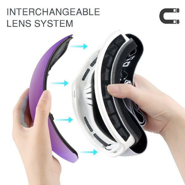 AKASO OTG Ski Goggles, Snowboard Goggles, Mag-Pro Magnetic Interchangeable Lenses, Anti-Fog, 100% UV Protection, Helmet Compatible, Snow Goggles for Men & Women, Free Balaclava Ski Mask Included