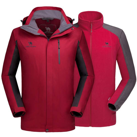 CAMEL CROWN Men's Ski Jacket 3 in 1 Waterproof Winter Jacket Snow Jacket Windproof Hooded with Inner Warm Fleece Coat Red