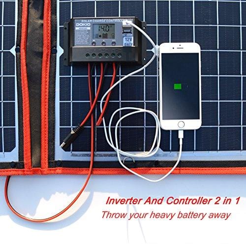 DOKIO Foldable Solar Panel 200 Watts 12 Volts Monocrystalline with Inverter Charge Controller