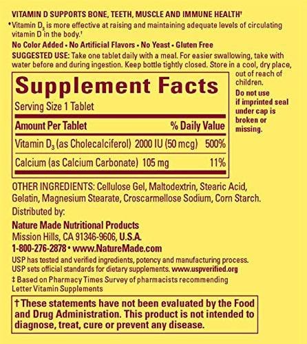 Nature Made Vitamin D3 2000 IU 100-Count Tablets