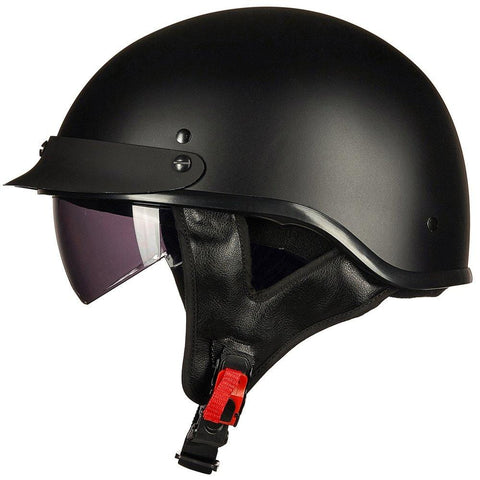 ILM Half Helmet Motorcycle Open Face Sun Visor Quick Release Buckle DOT Approved Cycling Motocross Suits Men Women (M, MATT BLACK)