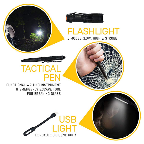 Oak Dweller Emergency Survival Kit 14 in 1, EDC Survival Gear Tool with Fire Starter, Tactical Pen, Flashlight, for Camping, Hiking, any Outdoor Adventure or Wilderness, Best Gifts for Men Husband Dad