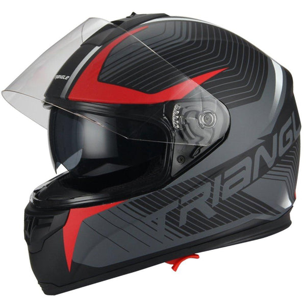 Triangle Full Face Dual Visor Matte Black Street Bike Motorcycle Helmet (Large, Matte Red)