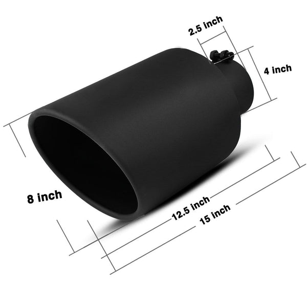 AUTOSAVER88 4 Inch Inlet Black Exhaust Tip, 4 x 8 x 15 Inches Stainless Steel Diesel Exhaust Tailpipe Tip for Truck Cars, Bolt/Clamp On Design.