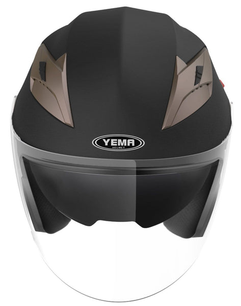 Motorcycle Open Face Helmet DOT Approved - YEMA YM-627 Motorbike Moped Jet Bobber Pilot Crash Chopper 3/4 Half Helmet with Sun Visor for Adult Men Women - Matte Black,Medium