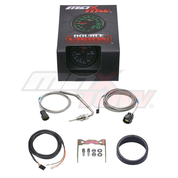 MaxTow Double Vision 1500 F Pyrometer Exhaust Gas Temperature EGT Gauge Kit - Includes Type K Probe - Black Gauge Face - Green LED Dial - Analog & Digital Readouts - for Diesel Trucks - 2-1/16" 52mm