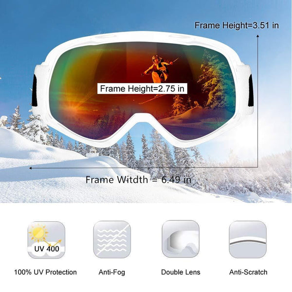 AKASO Ski Goggles, Snow Goggles for Youth, Kids & Teenagers, Snowboard Goggles with Anti-Slip Strap, Anti-Fog, Dual Layers Spherical Lens, UV 100% Protection