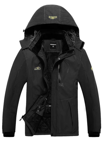 Men's Mountain Waterproof Ski Jacket Windproof Rain Jacket U619WCFY028,Black,L