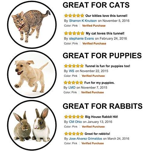 Prosper Pet Cat Tunnel - Collapsible 3 Way Play Toy - Interactive Tube Toys for Rabbits, Kittens, and Dogs - Black/Pink