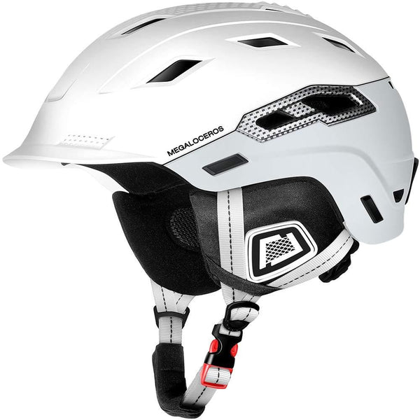 Megaloceros Ski Helmet with ASTM Certified, Removable Washable Ear Pads and 2 Sets of Liner, Shockproof Snow Sports Helmet for Men, Women and Youth, Snowboard Helmet with 20 Vents, White, M