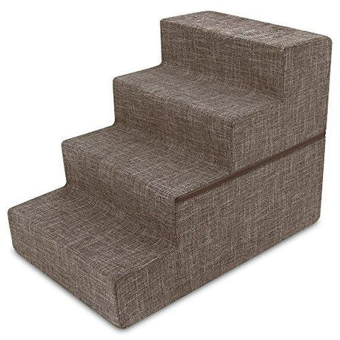 Best Pet Supplies Foldable CertiPUR-US Certified Foam Pet Stairs/Steps - Brown Linen, 4-Step (H: 22")