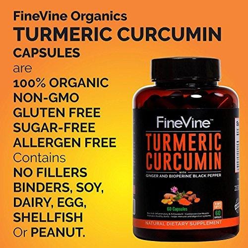Turmeric Curcumin with BioPerine Black Pepper and Ginger - Made in USA - 60 Vegetarian Capsules for Advanced Absorption, Cardiovascular Health, Joints Support and Anti Aging Supplement (60 Capsules)