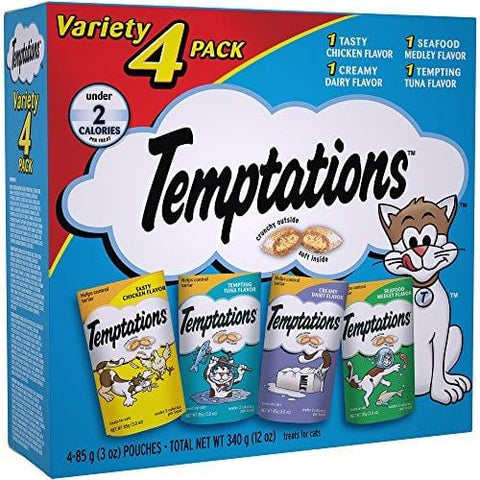 TEMPTATIONS Classic Cat Treats Feline Favorites Variety Pack, (4) 3 oz. Pouches