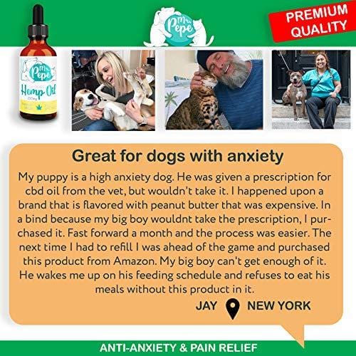 Mr. PePe Full Spectrum Hemp Oil for Dogs & Cats Peanut Butter Flavor 250mg - Organic Pain Relief, Stress & Anxiety Support, Calming Treats, Hip and Joint Health - High in Omega 3,6,9 - Made in USA