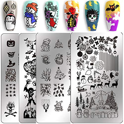 Nail Stamping Kit Christmas Nail Plates - Ejiubas Nail Stamping Plate Nail Art Stamping Kit Nail Polish Stamping Plate Set Halloween Nail Stamping Templates EJB X07 X08