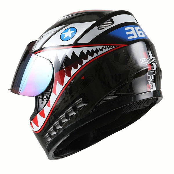 WOW Motorcycle Full Face Helmet Street Bike BMX MX Youth Kids Shark Black; Size M (51-52 CM,19.7/20.3 Inch);