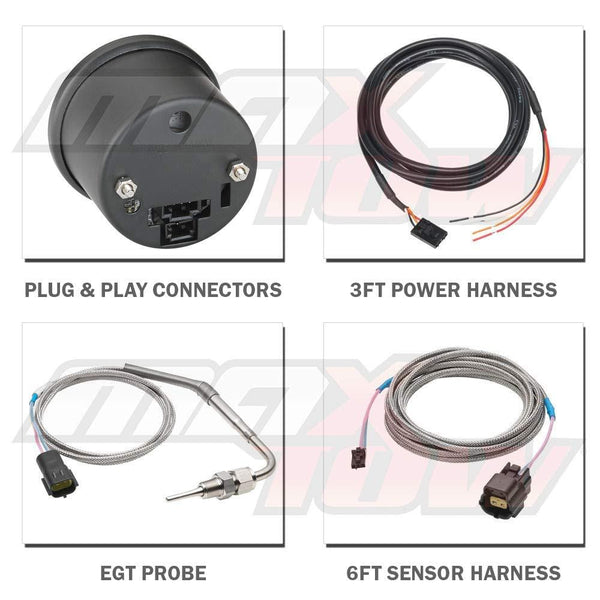 MaxTow Double Vision 1500 F Pyrometer Exhaust Gas Temperature EGT Gauge Kit - Includes Type K Probe - Black Gauge Face - Green LED Dial - Analog & Digital Readouts - for Diesel Trucks - 2-1/16" 52mm