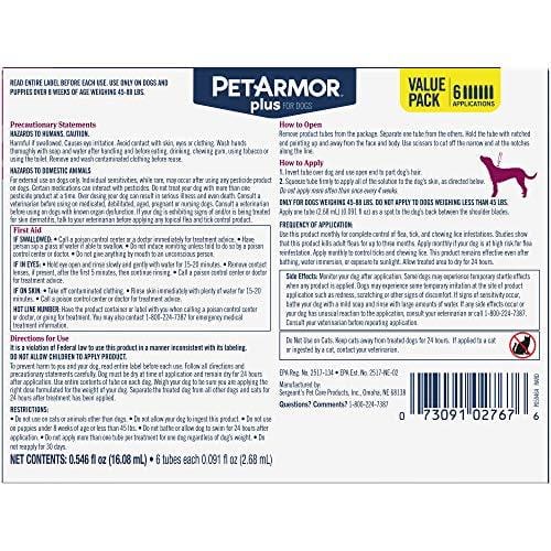 PetArmor Plus for Dogs, Flea and Tick Prevention for Large Dogs (45-88 Pounds), Includes 6 Month Supply of Topical Flea Treatments