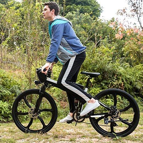 ferty Folding Electric Moped Sport Mountain Men Bicycle with Large Capacity Battery [US Stock] (Black)