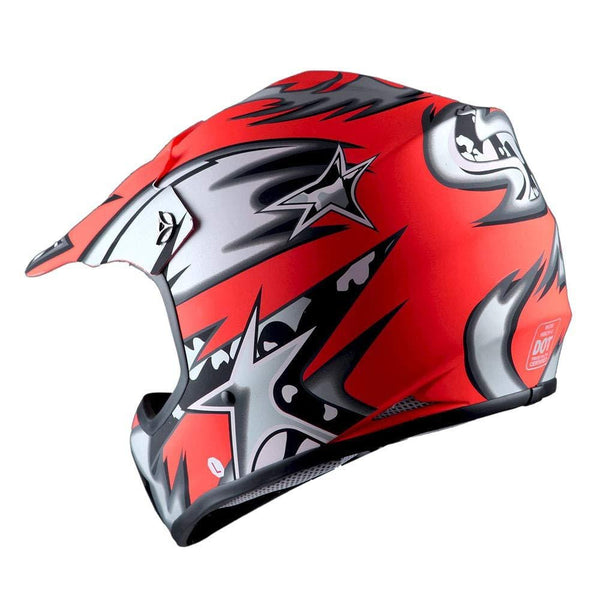 WOW Youth Kids Motocross BMX MX ATV Dirt Bike Helmet Star Matt Red