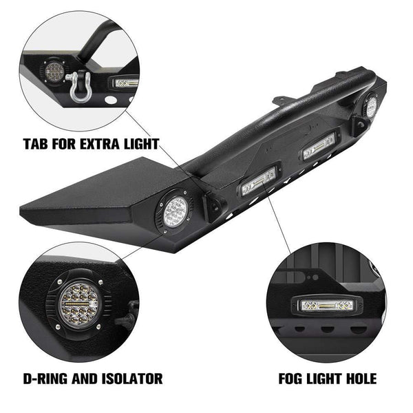Fieryred Stubby Front Bumper Rock Crawler with Fog Light, D-Ring for 2007-2018 Jeep Wrangler JK