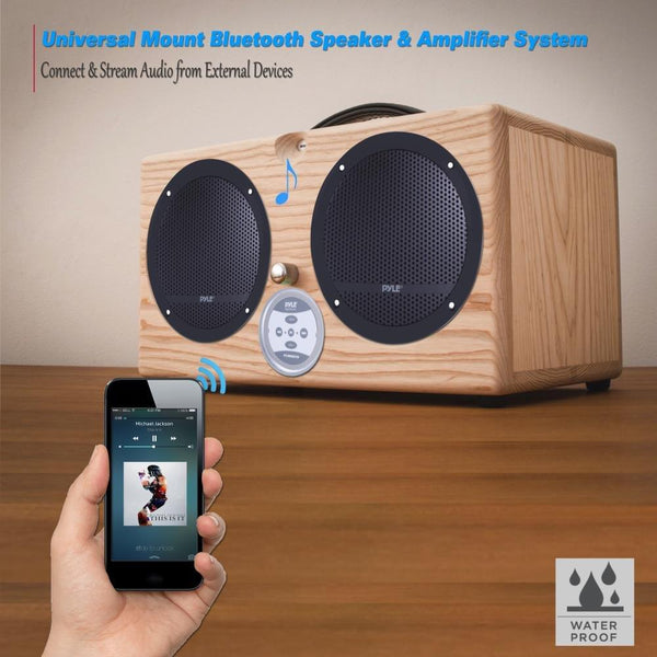 Pyle Bluetooth Marine Grade Flush Mount 2-Way Speaker System Amplified Full Range Stereo Sound Dual Cone Dome Waterproof Universal Use Vehicle Home with Aux 3.5mm Input Pair 6.5" 240 Watts (PLMRKT9)