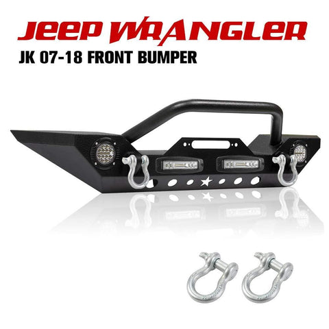 Fieryred Stubby Front Bumper Rock Crawler with Fog Light, D-Ring for 2007-2018 Jeep Wrangler JK