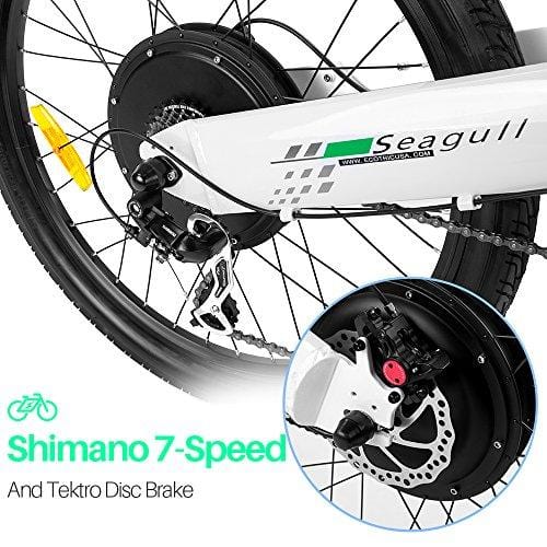 ECOTRIC 26” Electric Bike 2018 Update 1000W 48V/12AH Electric City Bicycle Shimano 7 Speeds LED Display Lithium Battery,90% Pre-Assembled,Max Speed: 25 mph/h (White)