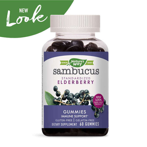 Nature's Way Sambucus Elderberry Gummies, Herbal Supplements with Vitamin C and Zinc, Gluten Free, Vegetarian, 60 Gummies (Packaging May Vary)