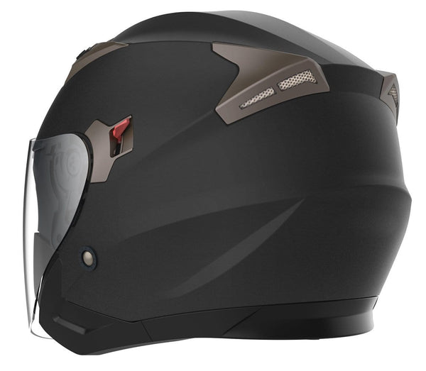 Motorcycle Open Face Helmet DOT Approved - YEMA YM-627 Motorbike Moped Jet Bobber Pilot Crash Chopper 3/4 Half Helmet with Sun Visor for Adult Men Women - Matte Black,Medium