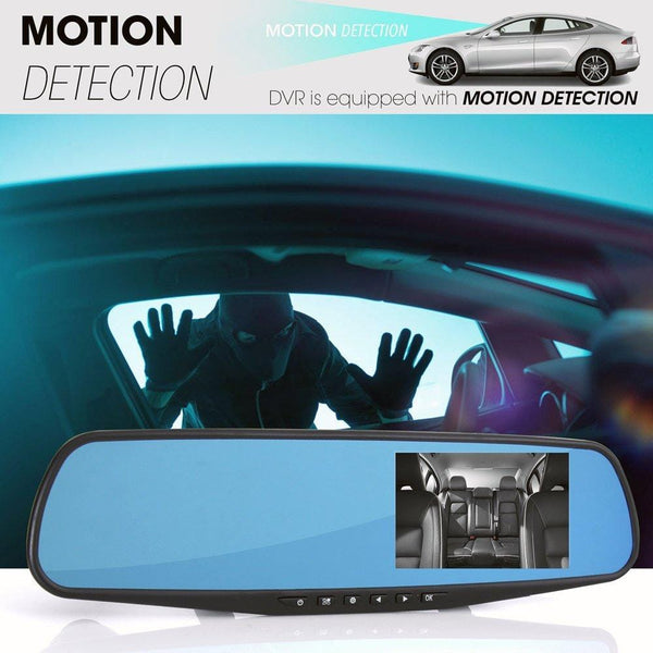 Pyle Dash Cam Rearview Mirror - 4.3" DVR Monitor Rear View Dual Camera Video Recording System in Full HD 1080p w/Built in G-Sensor Motion Detect Parking Control Loop Record Support - PLCMDVR49