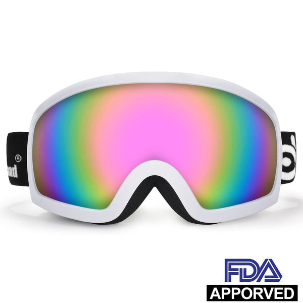General OTG Ski Goggles for Adult, Double Anti-Fog Lenses with UV400 Protection, ODOLAND S2 Goggles for Snowboarding Skating Sledding, White