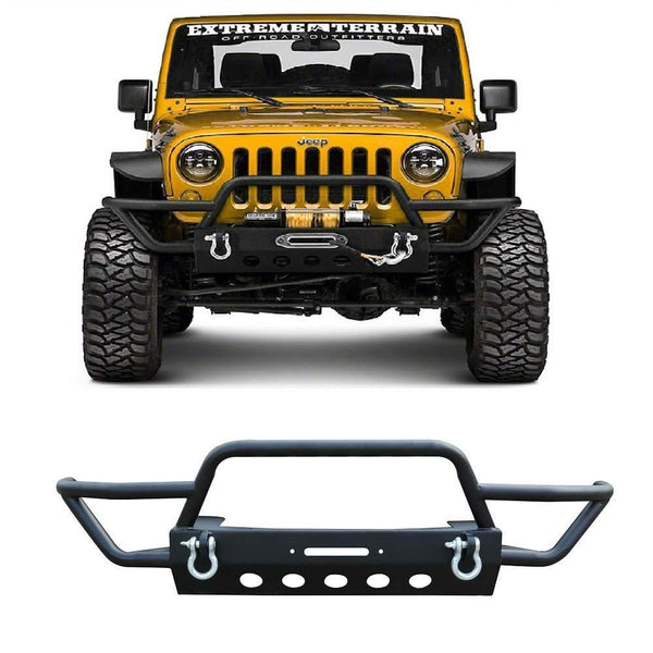 Viksee Front Bumper for 2007-2018 Jeep Wrangler JK JL 1pc Black Rock Crawler With Winch Plate