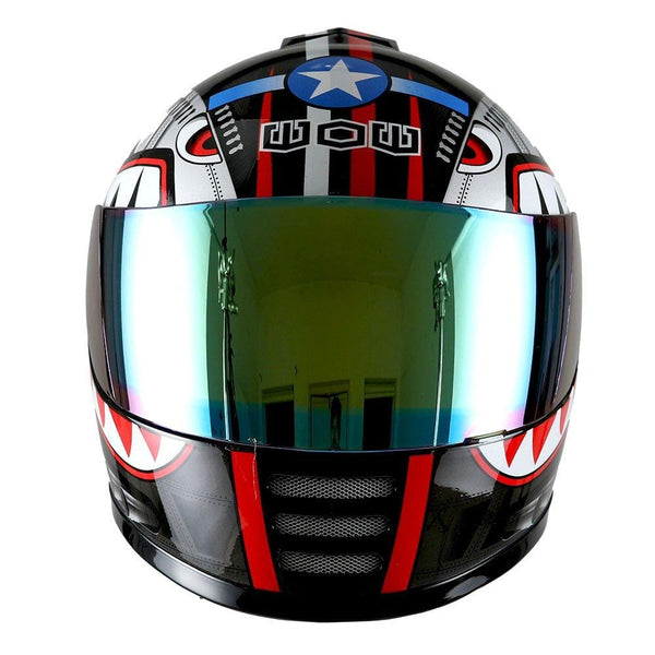 WOW Motorcycle Full Face Helmet Street Bike BMX MX Youth Kids Shark Black; Size M (51-52 CM,19.7/20.3 Inch);