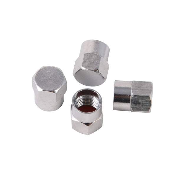 RockTrix - 4 Pieces - Silver Brass Valve Stem Caps Covers - Rubber Seal, Leak-Proof Air Protection, Heavy Duty - Universal Application