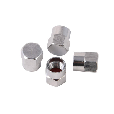 RockTrix - 4 Pieces - Silver Brass Valve Stem Caps Covers - Rubber Seal, Leak-Proof Air Protection, Heavy Duty - Universal Application