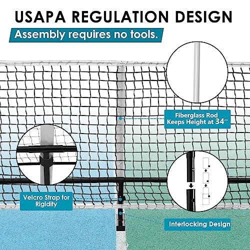 RXUTOTE Portable Pickleball Net Set, 22 FT USAPA Regulation Size for Full Court System Outdoors Driveway Matches, Easy Setup to Experience Competitive Pickle Ball Game Anywhere
