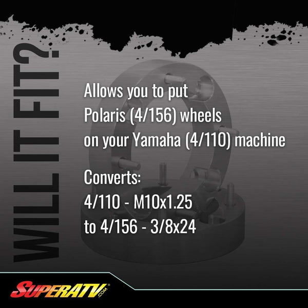 SuperATV 1.5" Aluminum Wheel Spacer Adapter for Yamaha 4/110 to 4/156 - Full Set (4 Adapters)